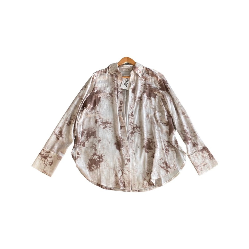 Nights in Budapest taupe tie-dye blouse